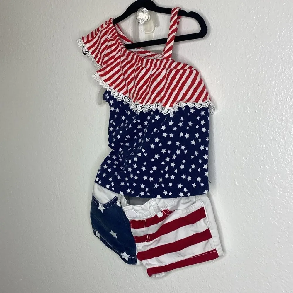 Fourth Of July Outfit Bundle USA Stars & Stripes Shorts and  Tank Top 2/4T